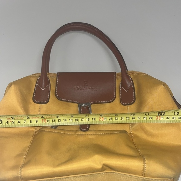Hexagona Yellow nylon Satchel with brown Leather Trim preowned - Picture 5 of 14